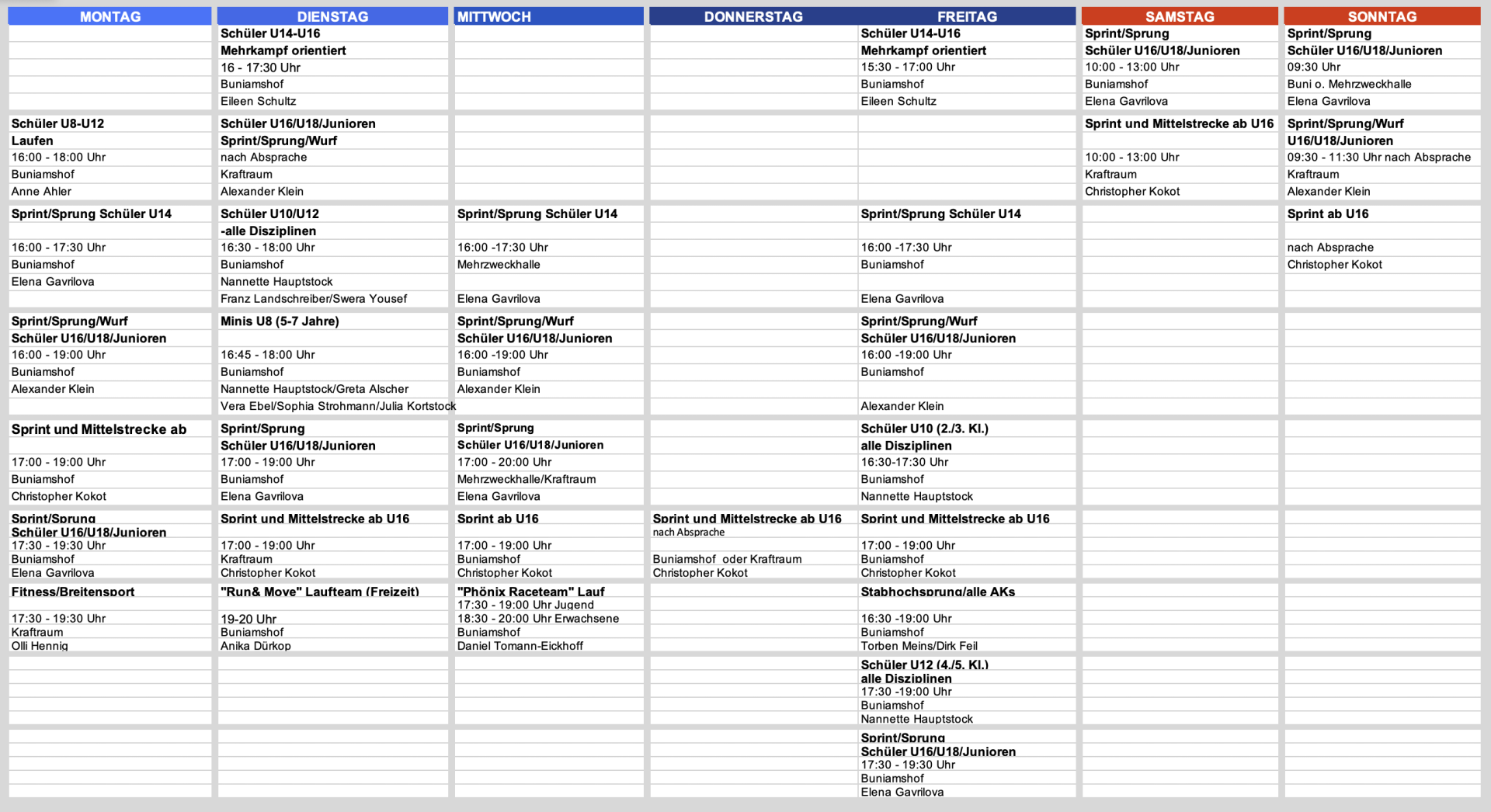 Trainingsplan Sommer 2026 Trainingsplan Sommer 2026